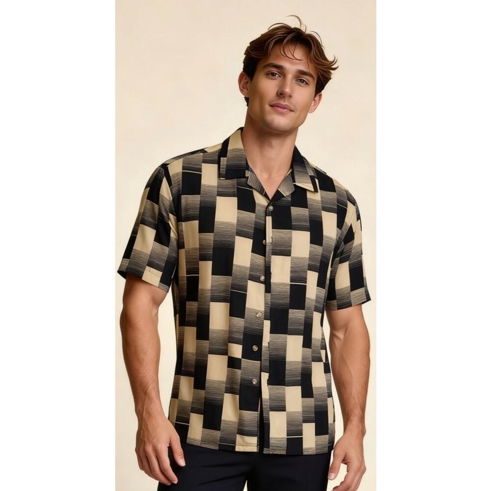 Gochu Geometric Patchwork Shirt Mens XL Multicolor Button Up Streetwear Retro